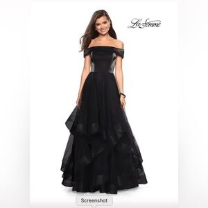 Black La Femme Off the Shoulder, Tulle Fantasy Prom Dress